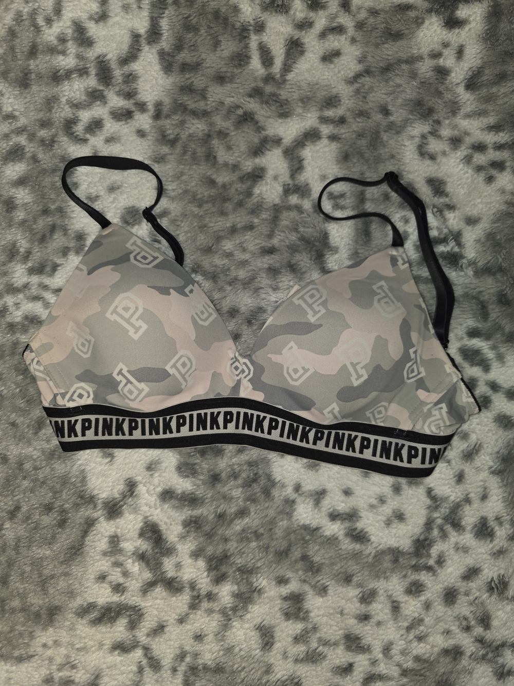 PINK Victoria's Secret Women’s Light Pink & Gray Camo Bra
